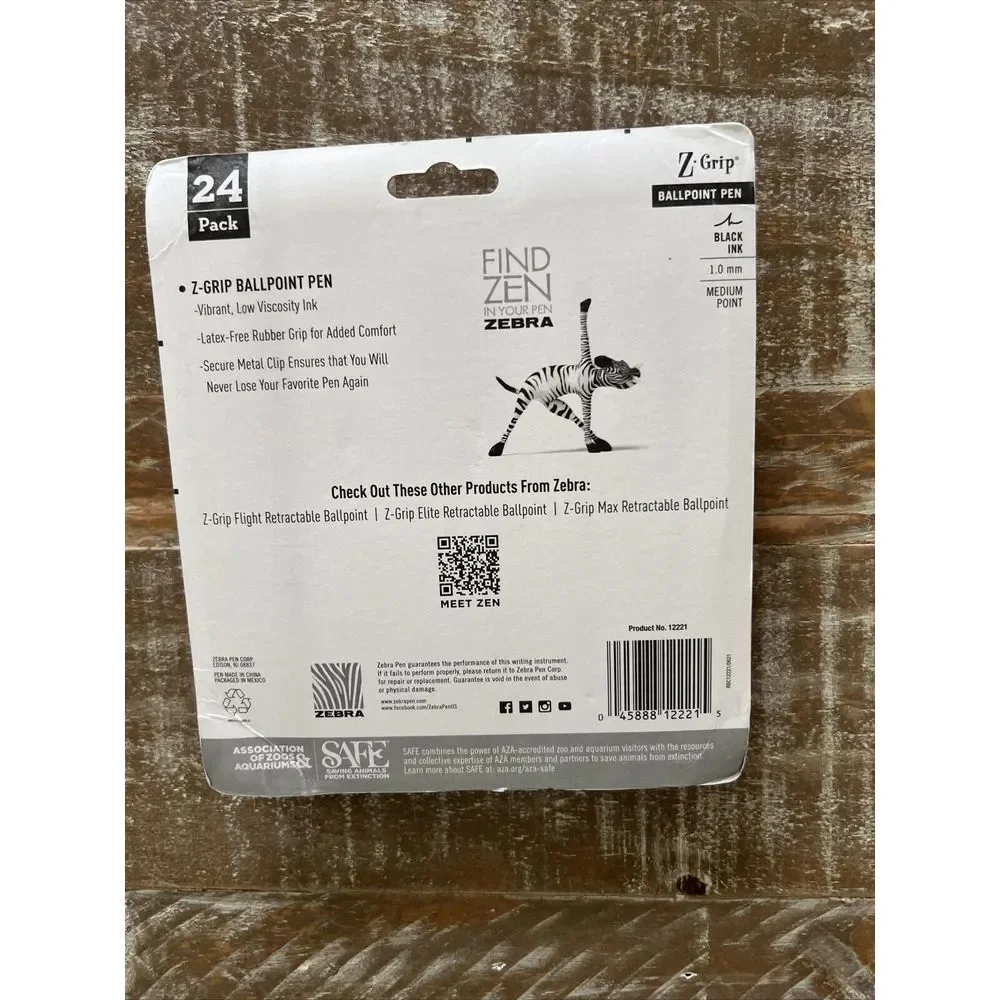 Zebra‎ Z-Grip Retractable Ballpoint Pen, Black Ink, Medium, 24/Pack